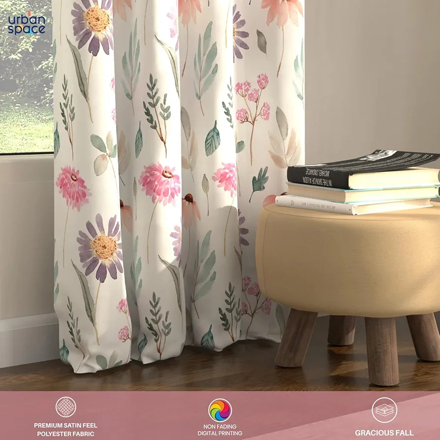 Urban Space Digital Printed Blackout Curtains for Door Bedroom Room Darkening Blackout Kids Decorative Curtains Frost Flora Pink