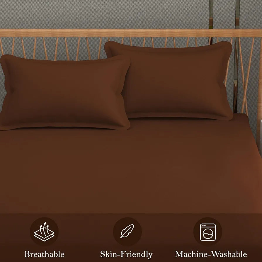 Fresh From Loom Double Bedsheet King Size Rotary Printed Wrinkle Free with 2 Pillow Covers 240 TC Copper