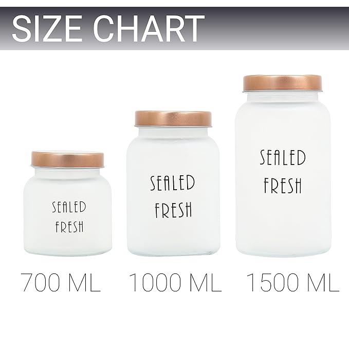Femora Kitchen Storage Jars Frosted Glass Jar With Steel Lid Air Tight Jar | Pack of 3