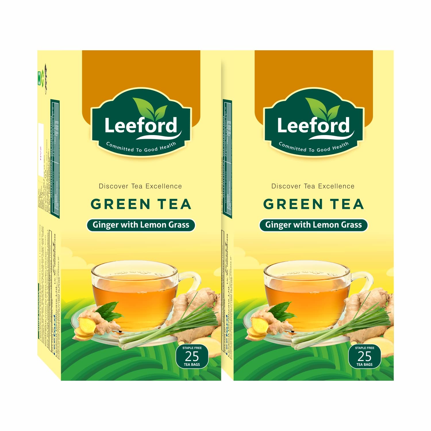 Leeford Green Tea Ginger With Lemon Grass - 25 Bags (Pack of 2)