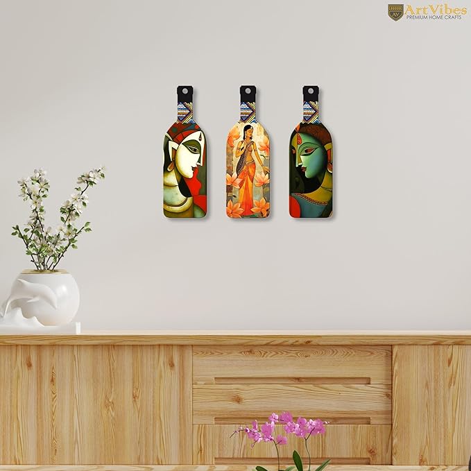 Artvibes Abstract Art Beautiful Woman Wooden Wall Hanging for Home Decor | Set of 3