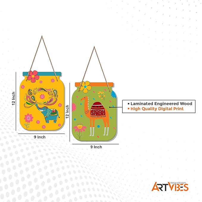 Artvibes Rajasthani Art Decorative Wall Art Mdf Wooden Wall Hanger for Living Room | Set of 2