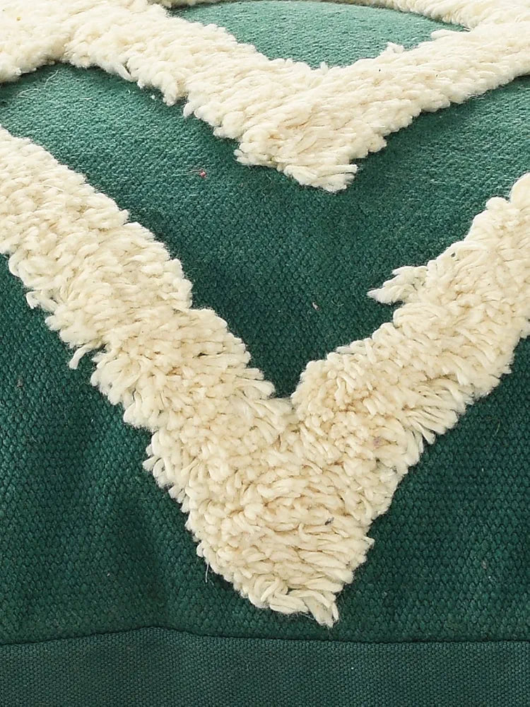 Sashaa World Cotton Cheer Tufted Cushion Cover Ideal For Sofa Ivory & Green