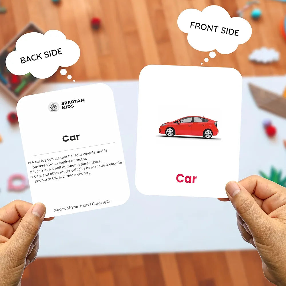 SPARTAN KIDS® Vehicle & Transport Flash Cards for Kids | 27 Early Learning Flash Cards Easy & Fun Way of Learning 1 Year to 6 Years Babies