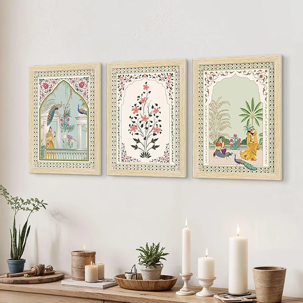 ArtX Paper Indian Rangmala Madhubani Madhubani-SO6-01 Art Paintings with Frame Wall Painting Multicolor Set of 6