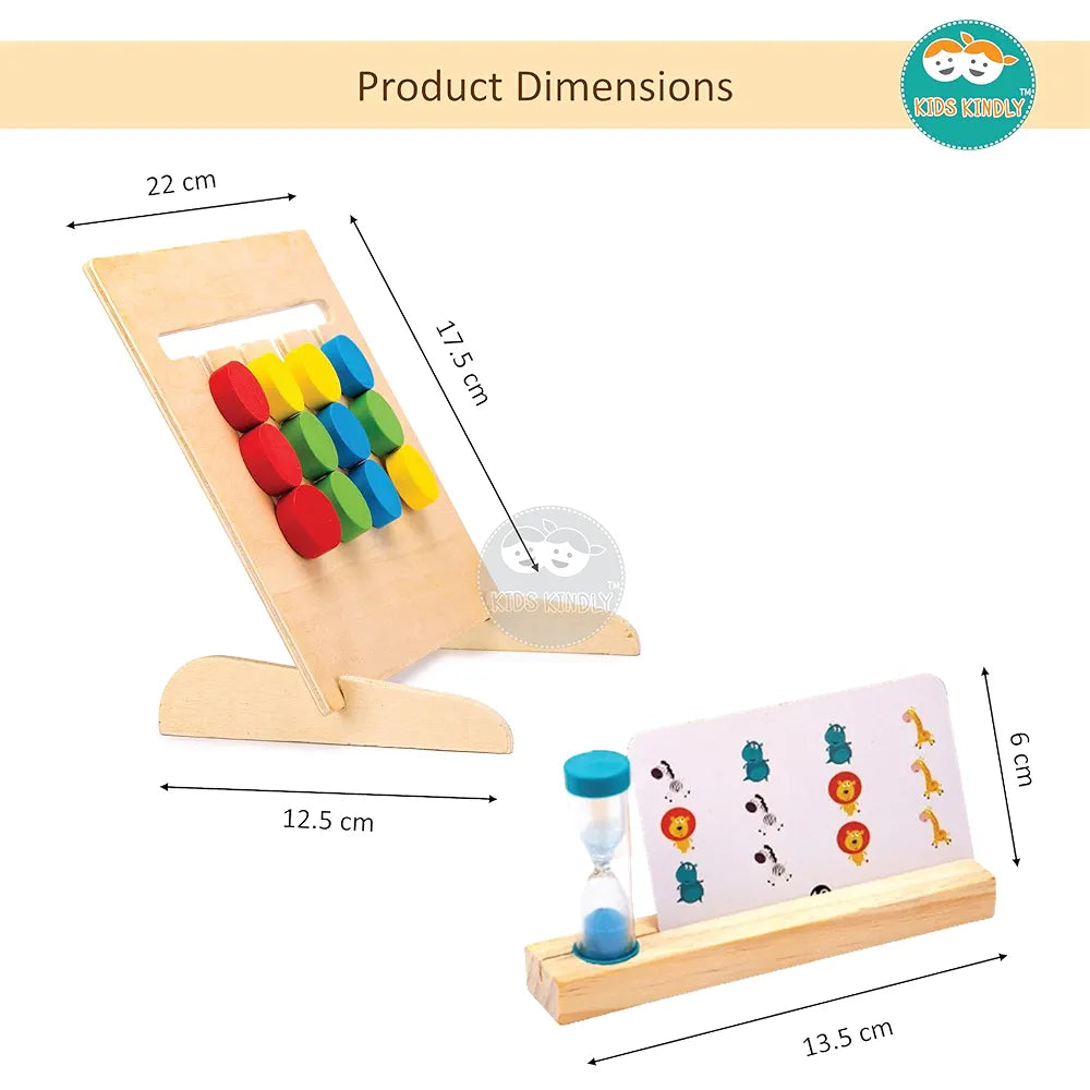 KIDS KINDLY Wooden Colours & Animals - Stacking & Sorting Game, Monteszori Jigsaw Puzzle Toys for Kids, Knob Board Game with Cards & Sand Timer, Birthday Gifts for Boys & Girls, Age 3+ Years