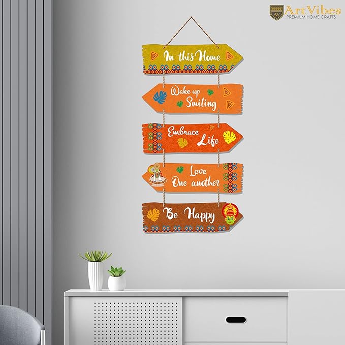 Artvibes Home Quotes Decorative Wall Art Mdf Wooden Hanger for Living Room | Set of 5