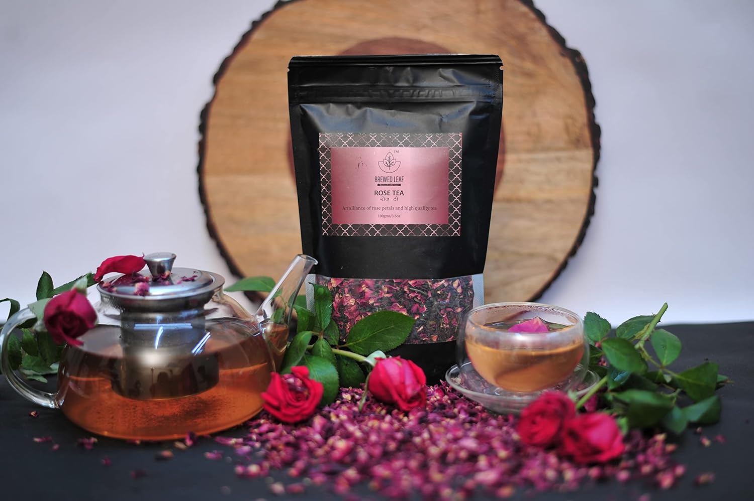 Brewed Leaf Natural and Fresh Rose Green Tea - 100 gms