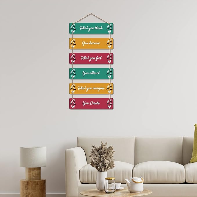 Artvibes Decorative Wall Hanging Wooden Art Decoration Item for Living Room | Quotes Decor Item | Set of 6