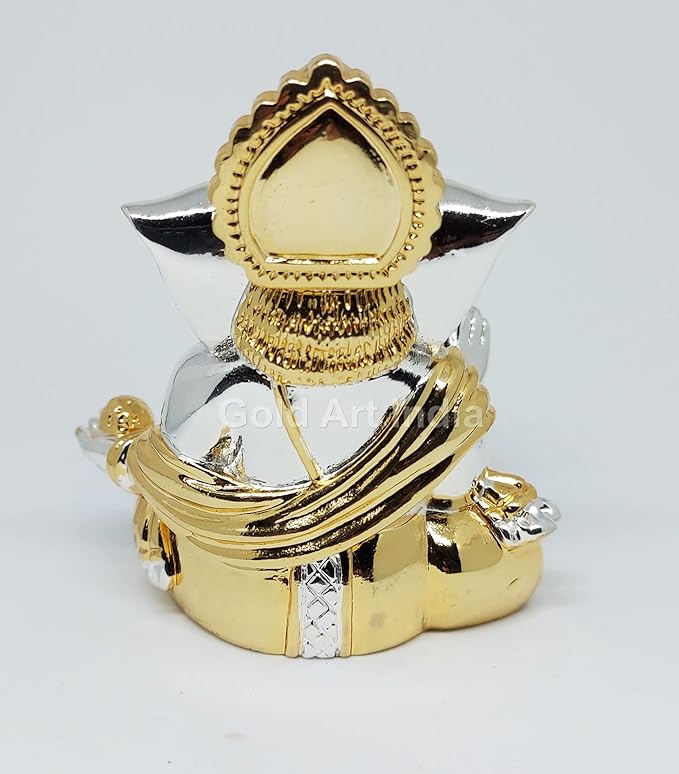 Gold and Silver Plated gaddi Ganesha Idol Ganpati Bappa Murti for Home Decor
