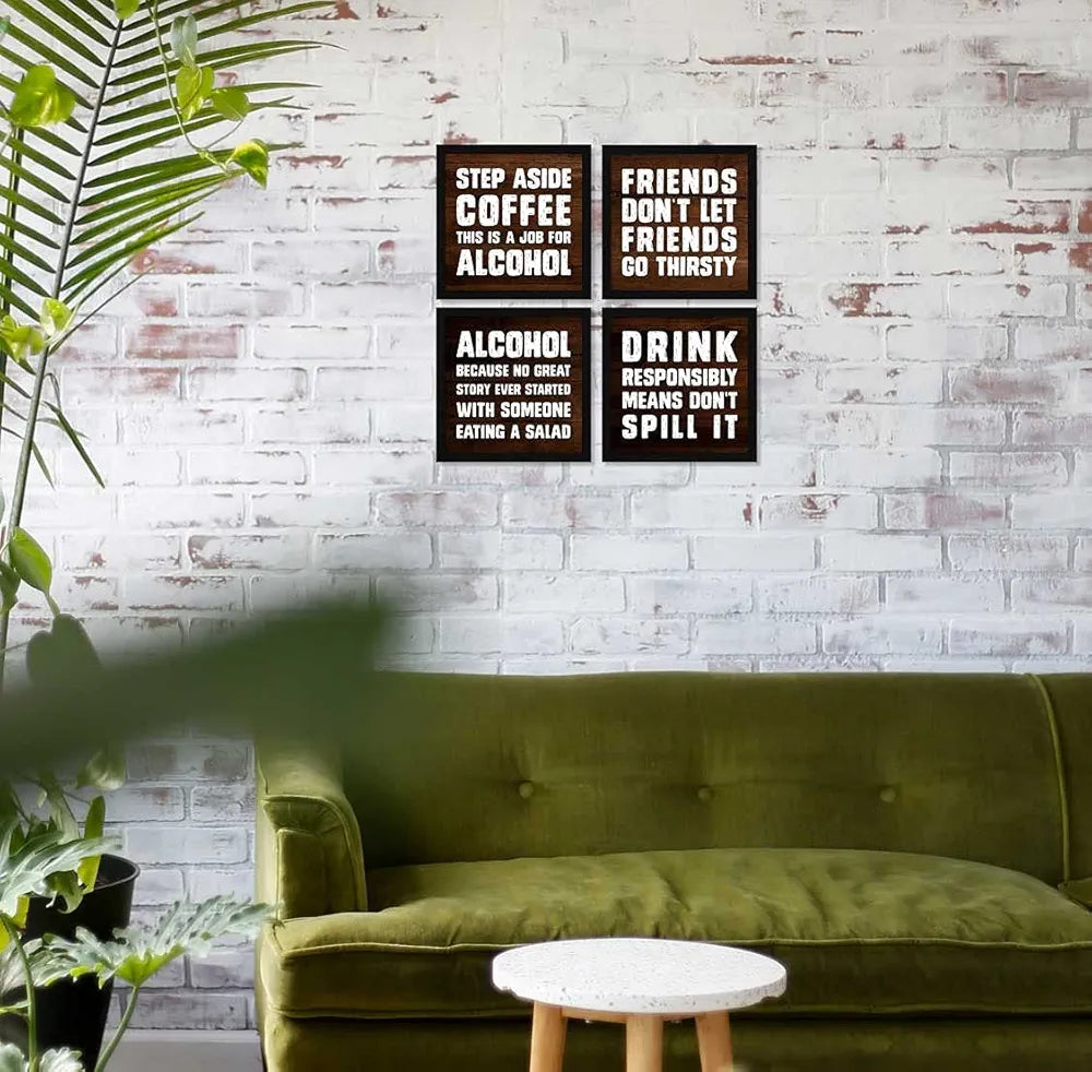 ArtX Motivational Quirky Funny Bar Quotes Wall Art Painting AXJ00105-ALC Framed Posters Set of 4