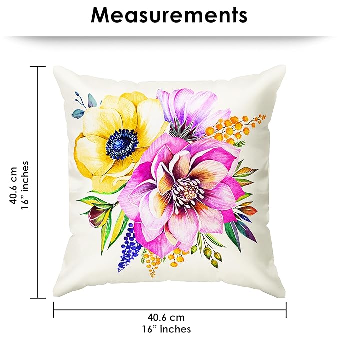 Story@Home Cushion Cover Polyester Cover Vibrant Red & Blue Floral Design Pillow Cover Set of 5