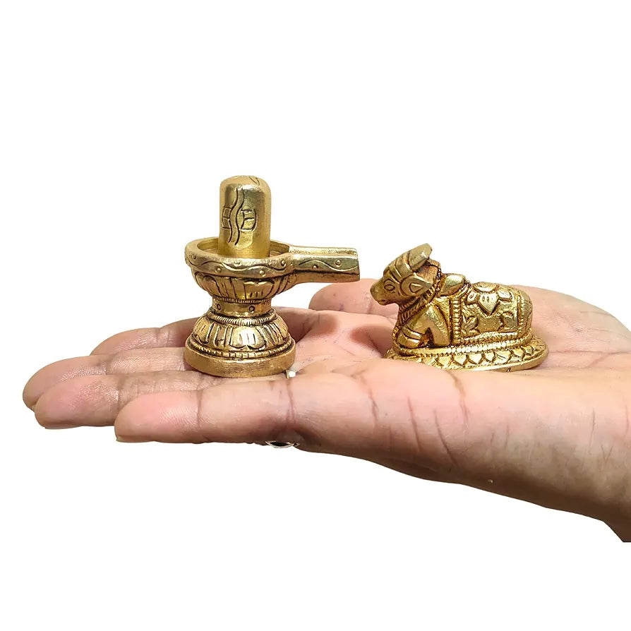 anciently Chota Shivling with Nandi for Home Puja | Chota Shivling with Nandi Brass, Gold Colour