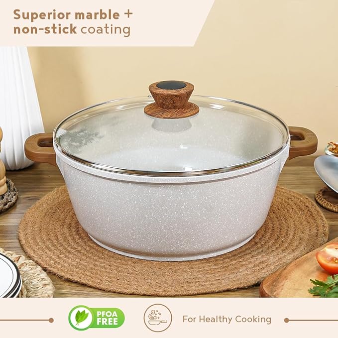 Bergner Naturally Die Cast Nonstick 28 Cm Casserole With Glass Lid | 5.5 Litres