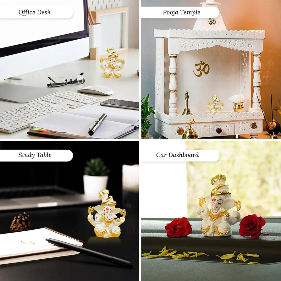 Ekhasa Resin Ganesh Idol for Car Dashboard White 3