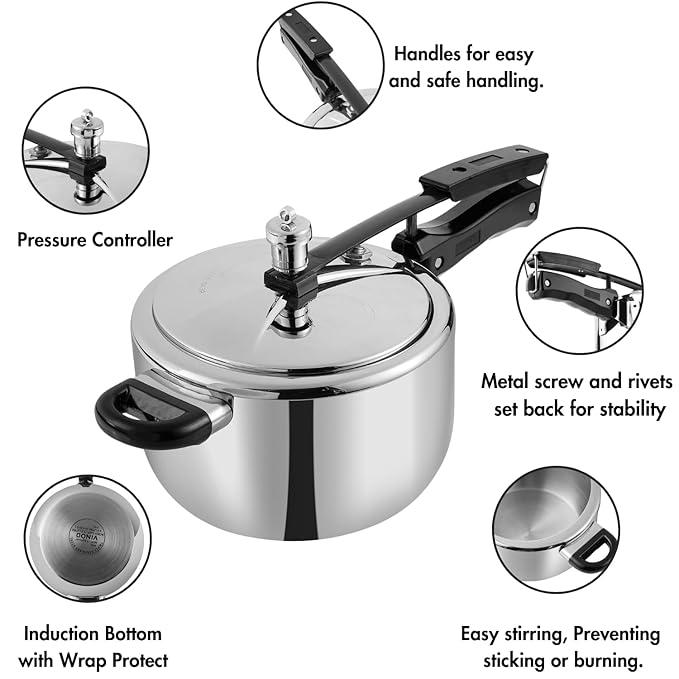 Vinod Straight Platinum Triply Stainless Steel Inner Lid Pressure Cooker - 3.5 Litres | SAS Metal | Induction Ready