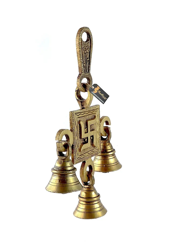 Two Moustaches Brass Swastika Hanging Bells