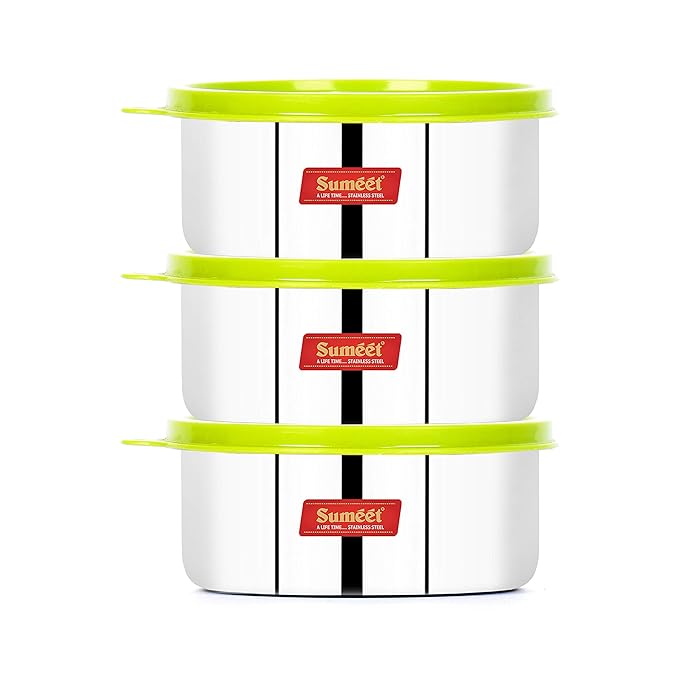 Sumeet Stainless Steel Storage Containers Set- 375 Ml 3 Pieces Silver