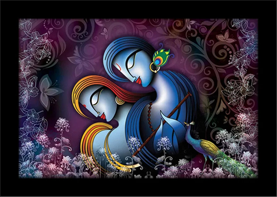 Lifehaxtore Krishna Radha Art Framed Painting Abstract Art - Radha Krishna Model 2