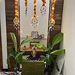 Handmade Artificial Marigold Fluffy Flowers Colorful Woolen Kite Bells Hangings 39 Inches Pack of 6