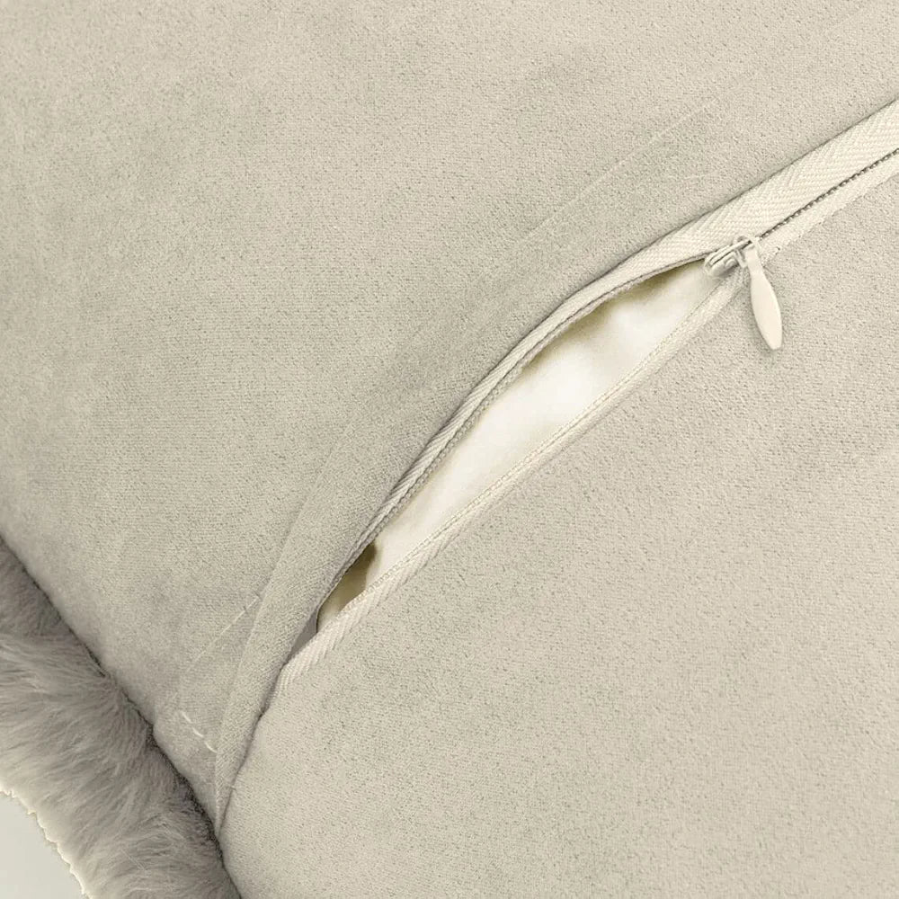 Luxe Home Cushion Cover One Side Rabbit Fur Plain Design Covers Set of 2 Colour Beige