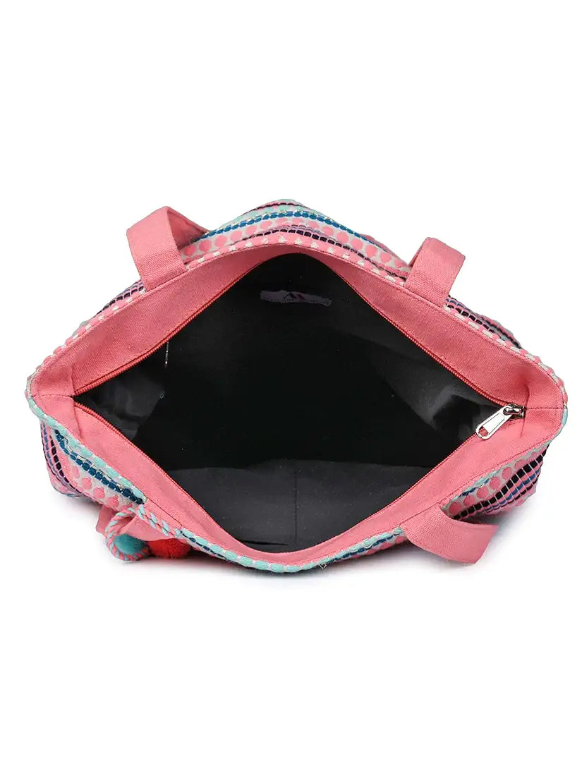 Klondon Alii And Aliizey Tote Bag For Women With Zip Bag Colour Peach Cream-Teal