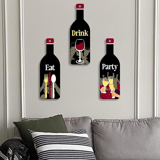 Sehaz Artworks Home Decor Items For Hall Wooden Wall Hanging Decor Eat Drink Party, 27 Cm