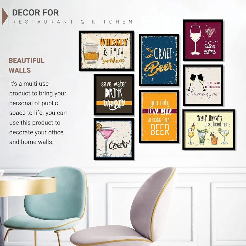 Kotart Wood Whiskey Is Liquid Framed Wall Posters for Bar Kitchen Restaurant Set of 8