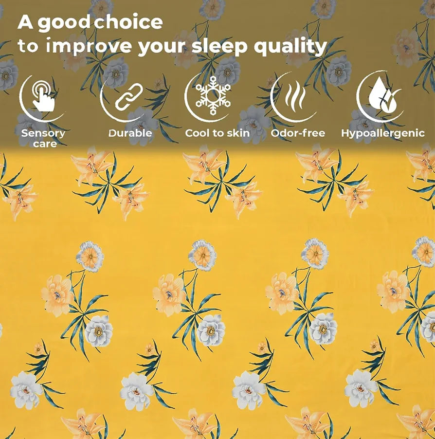 Fresh From Loom Double Bed Floral Design Microfiber King Bedsheet Bedcover Wrinkle Free Includes 2 Pillow Covers 144 TC Peach Yellow