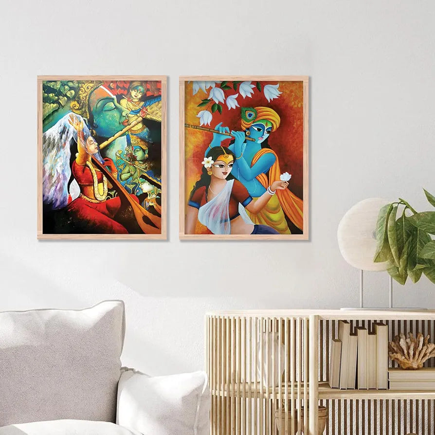 Kotart Radha Krishna Digital Painting with Frame for Home Decoration Pack of 2 Design05