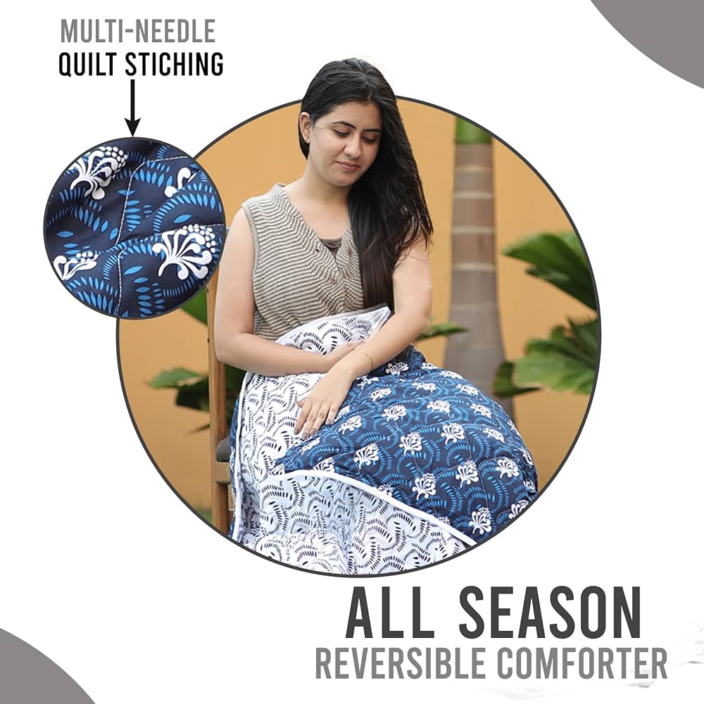 Divine Casa 120 GSM Microfiber Single Bed Comforter Soft & Lightweight Reversible AC Blanket Colour Medieval Blue