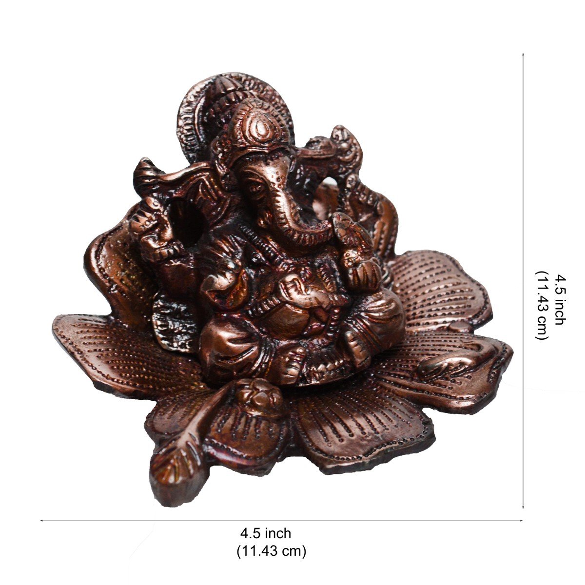 Ecraftindia Lord Ganesha on Flower Metal Idol | Brown