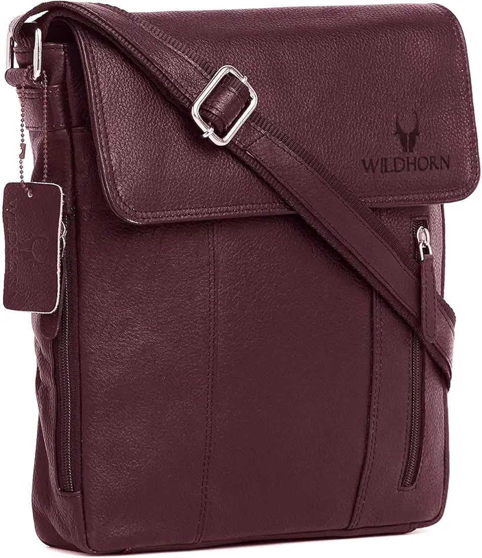 WildHorn Leather 11 inch Sling Messenger Bag for Men I Multipurpose Crossbody Bag I Travel Bag with Adjustable Strap 