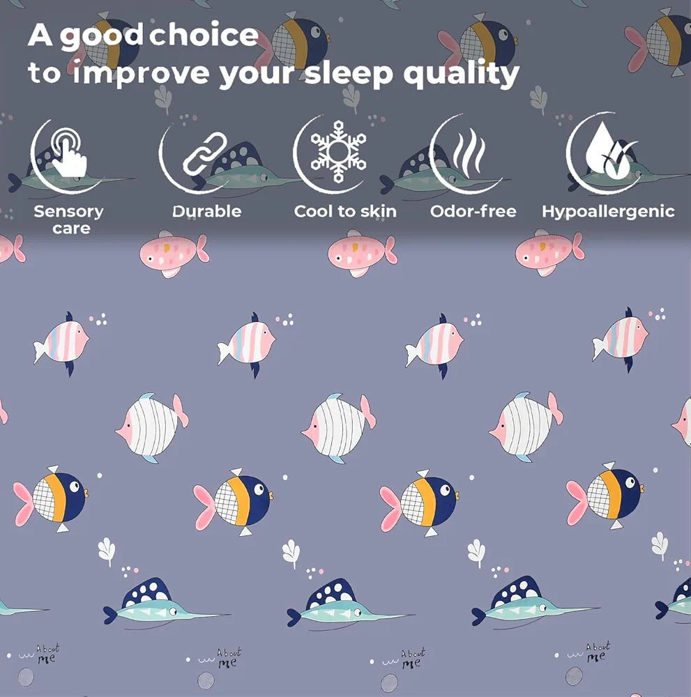 Fresh From Loom Elastic Fitted Cartoon Printed Bedsheets for Kids with 2 Pillow Fish Blue Double Bed 300 TC Grizzlies