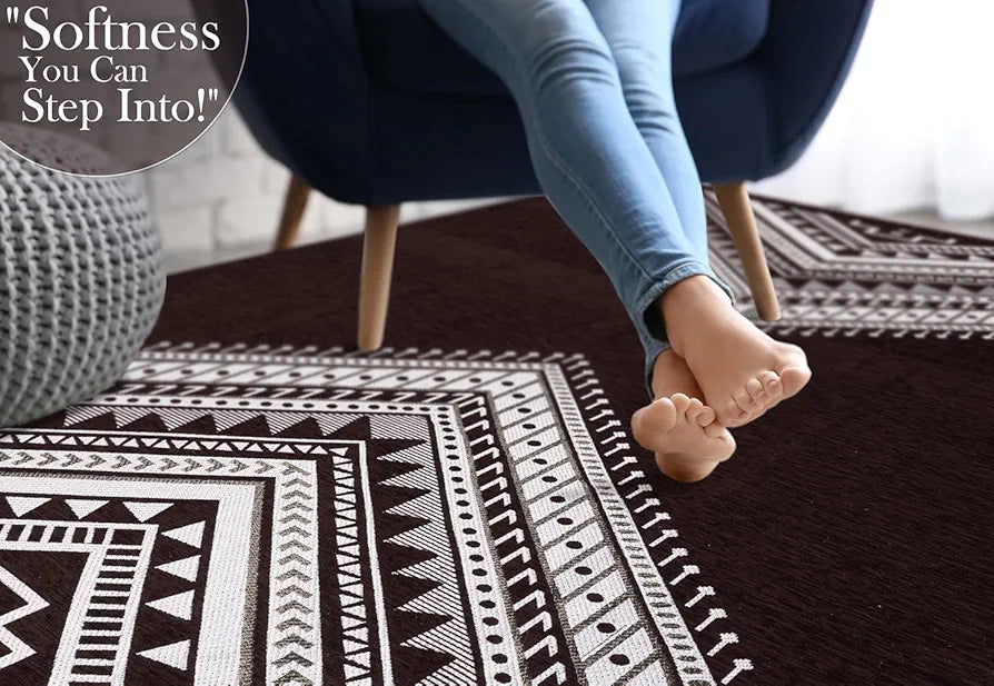 BSB Home Designer Superfine Chenille Carpet Velvet Carpet Area Rug Durries with Fine Gold Yarn for Living Room
