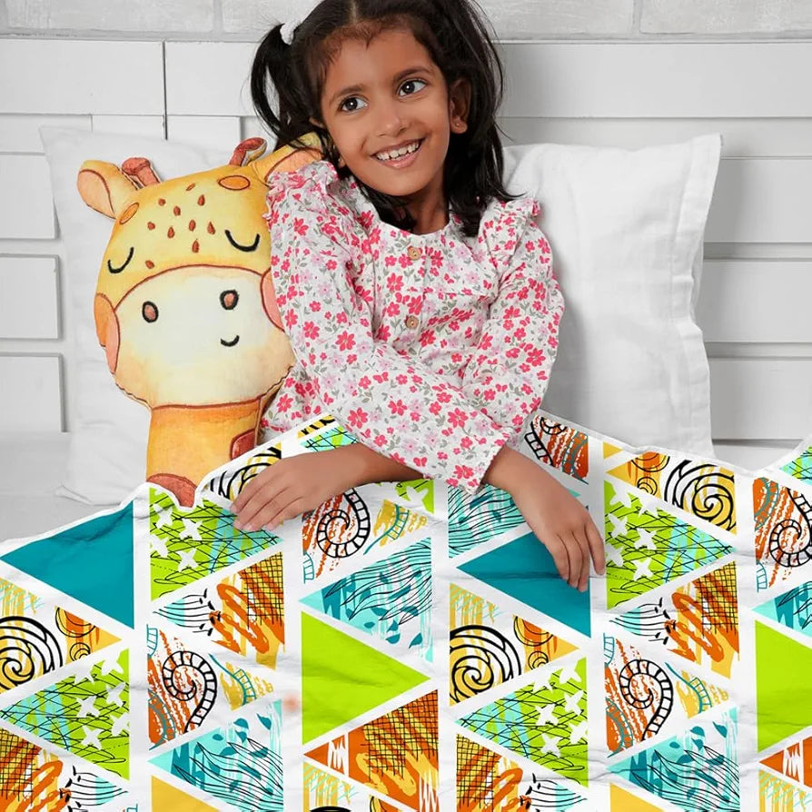 Divine Casa Cotton Geometric Print 120 GSM New Born All Season Ultrasoft Single Baby Blanket for Babies Lime Peach