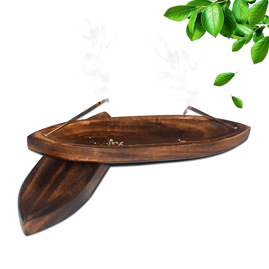 Pure Source India Antique Natural Wood Bote Shape Agarbatti Stand/Incense Holder