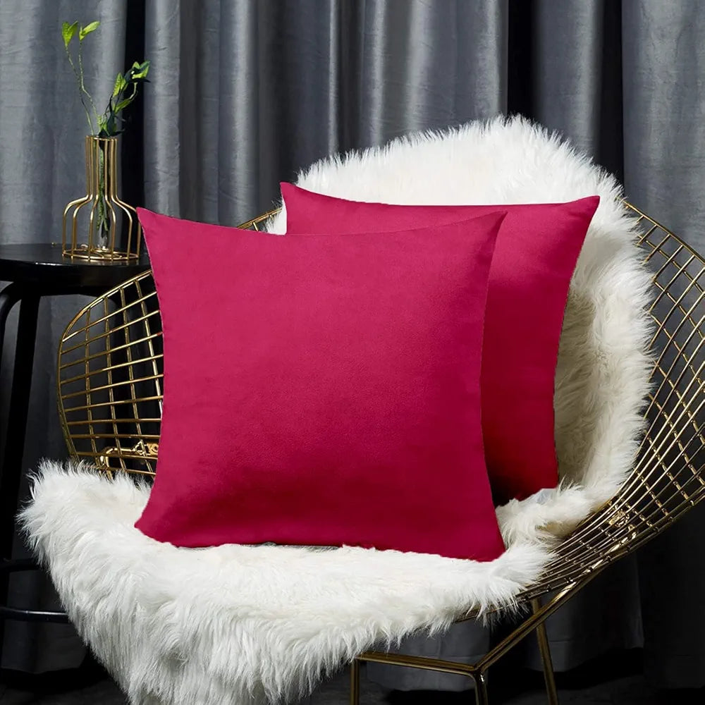 Cloth Fusion Velvet Sofa Cushion Cover Set of 2 Luxurious Cushion Cover Magenta Colour
