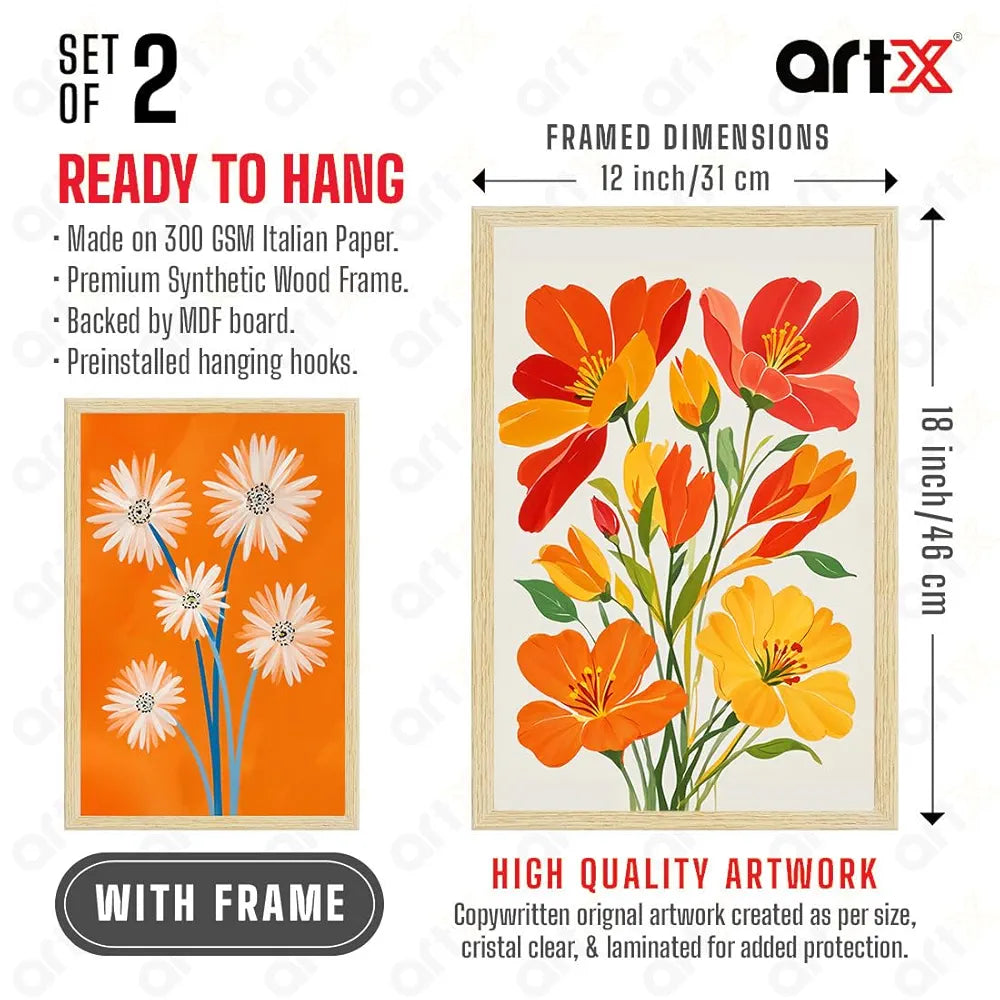 ArtX Paper Floral Art Paintings with Frame Flowers - 02 Set of 2