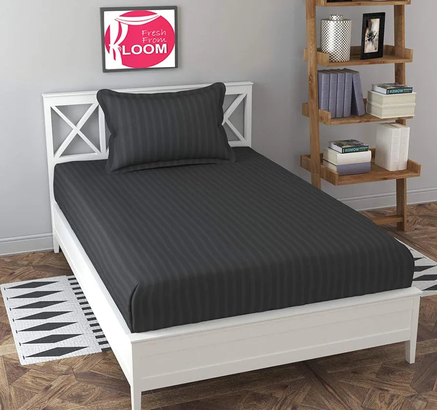 Fresh From Loom Soft Skin Safe Breathable Single Size Flat Bedsheets Hotel & Home Plain Bedsheet Set with 1 Pillow Covers 144 TC Grey