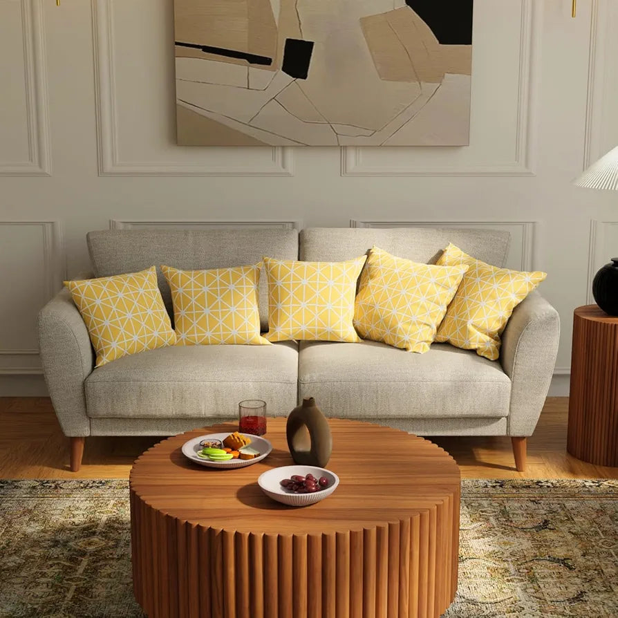 Urban Space Decorative Cotton Cushion Cover Set of 5 Cushion Covers for Sofa, Bedroom, Living Room Yellow Star