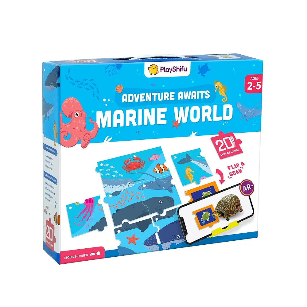 Shifu Play 20 Underwater Animals Flashcards for Kids - Boost Problem Solving Skills with 4D Educational Ar-Powered Stem Fun Learning, Interactive Game 