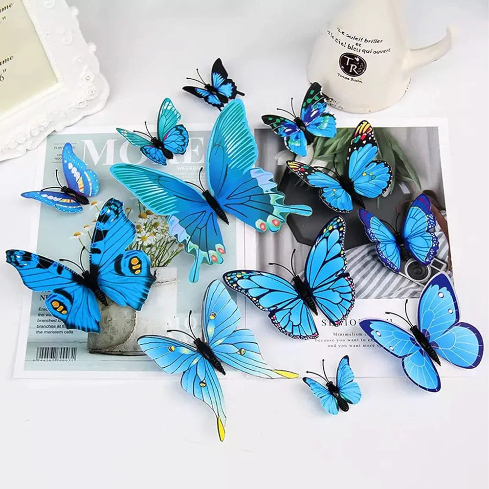 Xtore Plastic Reusable Self Adhesive Wall 3D Home Build Beautiful Butterfly with Sticking Pad  Ocean Blue