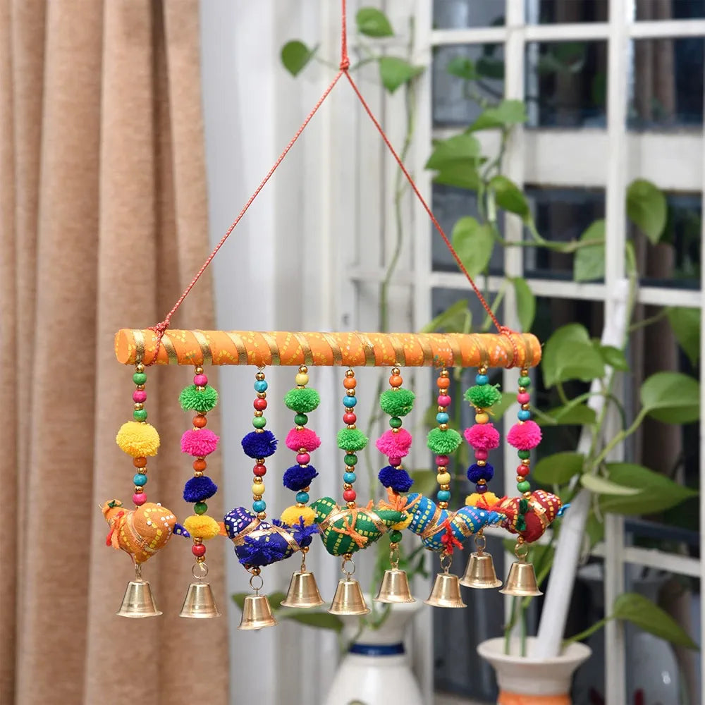 Kuber Industries Rajasthani Traditional Windchimes 5 Hanging Birds with Bamboo