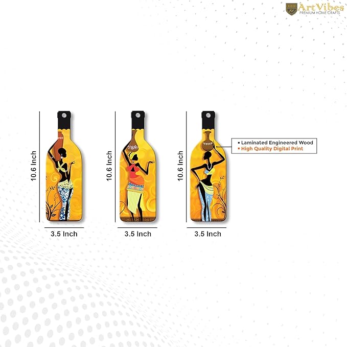 Artvibes African Women Warli Art Wooden Wall Hanging for Home Decor | Set of 3