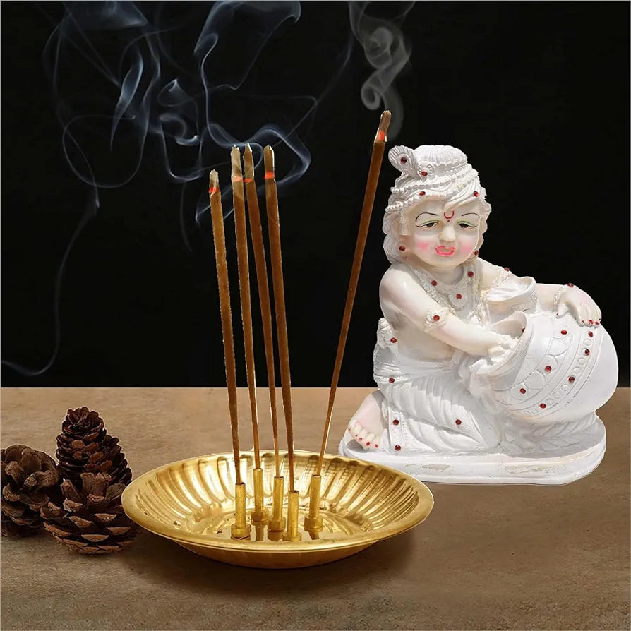 Pure Source India Brass Incense Sticks Holder Agarbatti Stand with Ash Catcher 4 Inch Gold