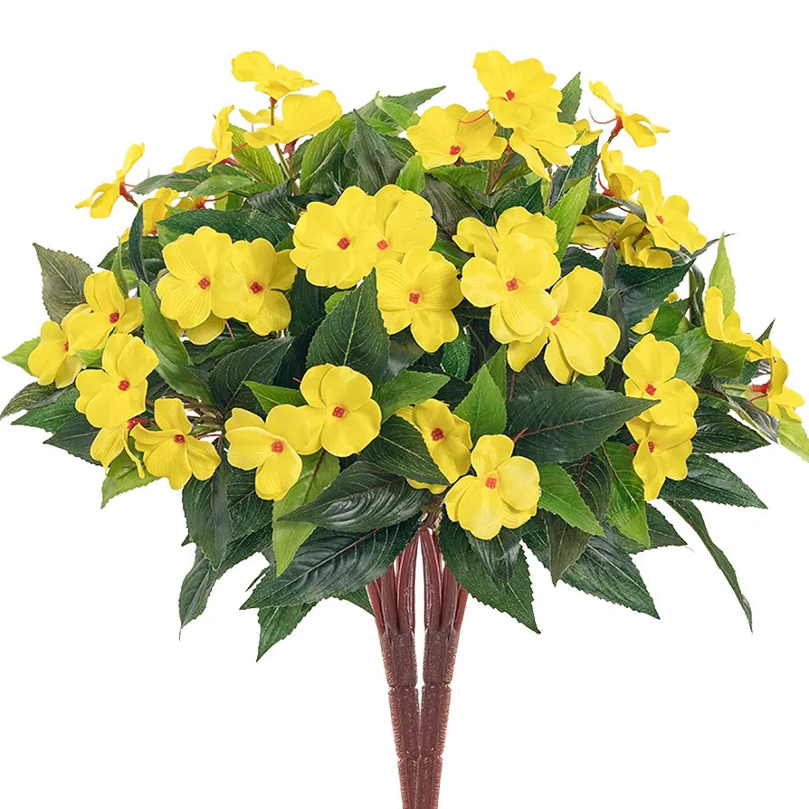 2 Pieces Artificial Flower Impatiens Garden Bonsai Decoration Yellow-2