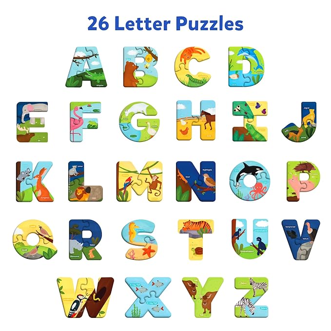 Skillmatics Animal Alphabet Puzzle 52 Piece Jigsaw Puzzle for Toddlers