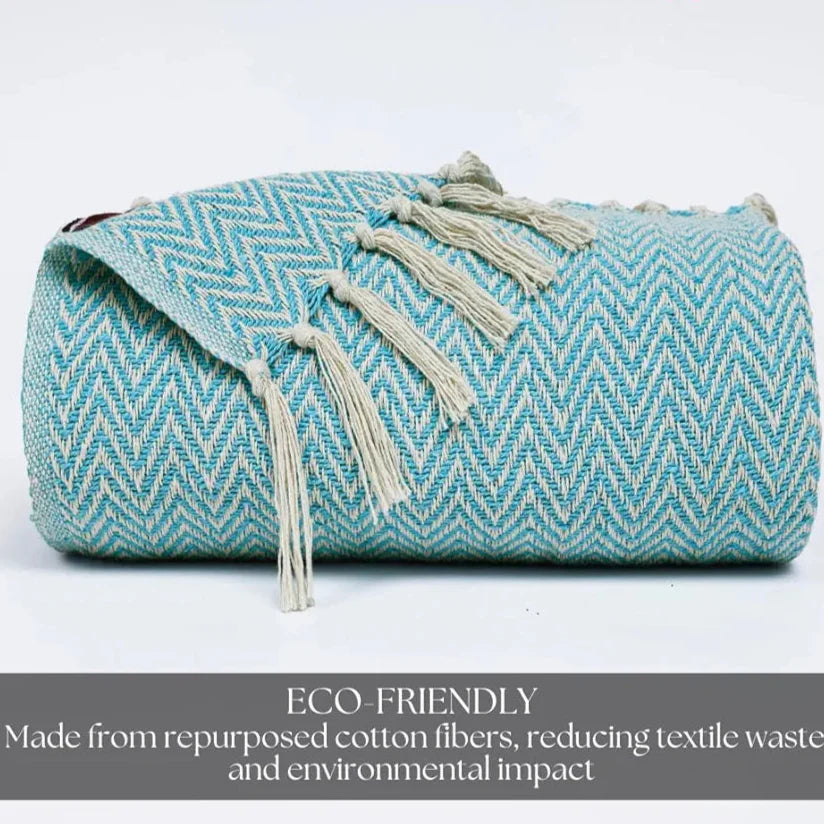 Homadorn All Season Cotton Weaved Throw Blanket Colour Aqua