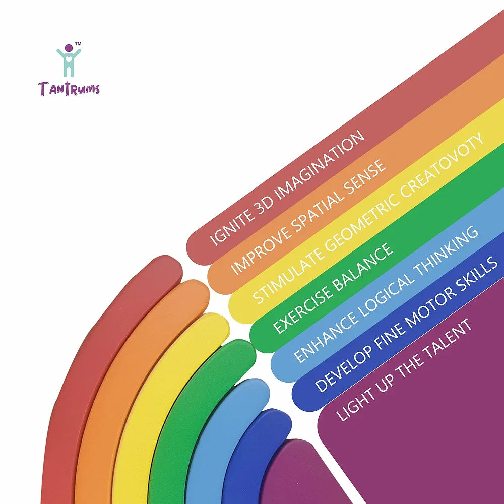 Tantrums Wooden Rainbow Stacker, 7-Piece Educational Toy, Multicolour Learning Blocks for Motor Skills Development